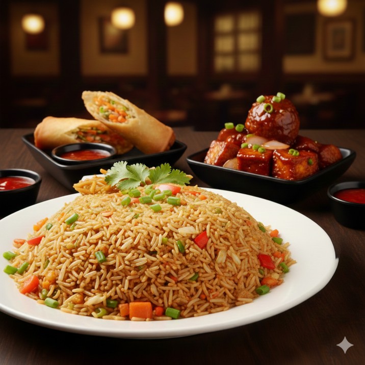 Veg Fried Rice and Veg Manchurian and Spring Roll